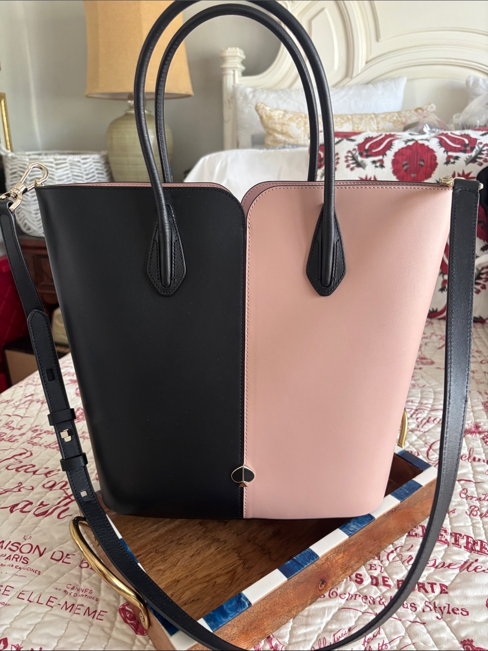 KATE SPADE Black and Pale Pink Nicola Bi-Color Large Leather Tote